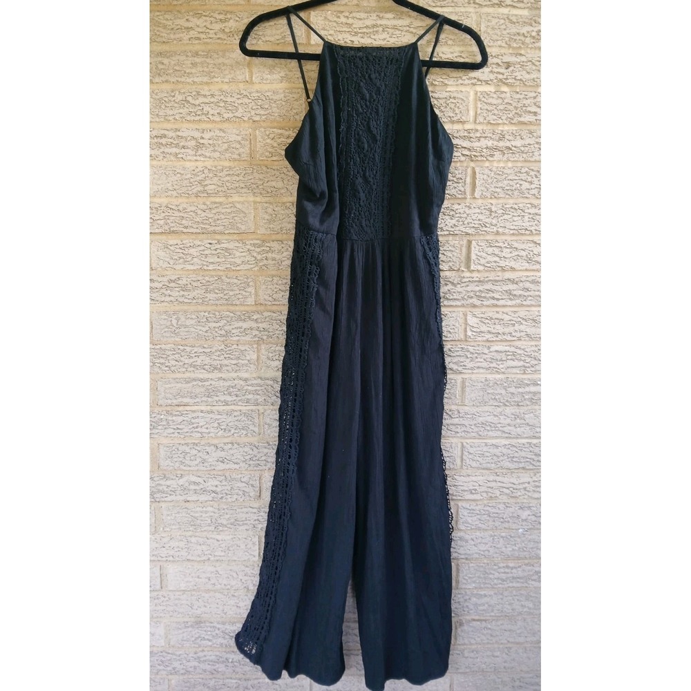 NWT American Eagle Women's Black Wide-Leg Jumpsuit Crochet Detailing Sz M